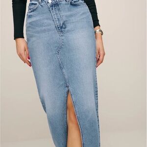 Reformation Light Blue Denim Midi Skirt with Front Slit
